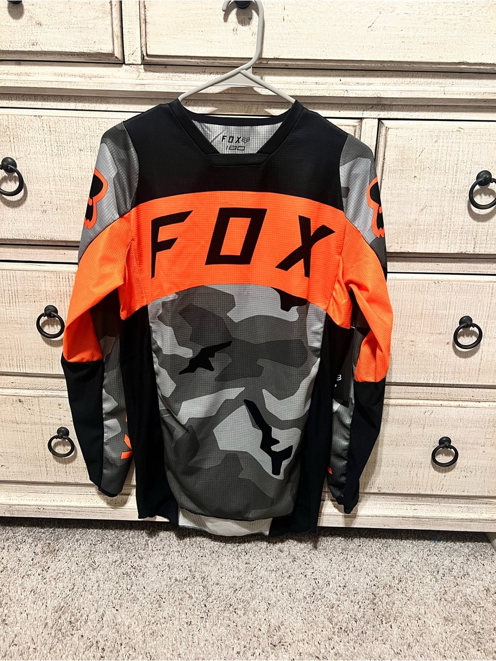 Fox Men's Orange and Gray Camouflage Motocross Jersey